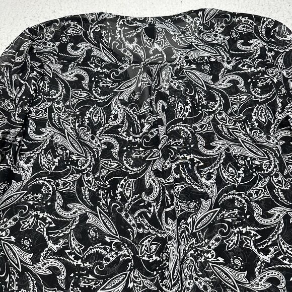 GAP Women's Large Lightweight Sheer Button Up Sheer Blouse Black + White Paisley - Picture 10 of 12